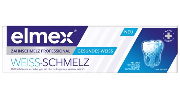 elmex Zahnschmelz Professional Weiss-Schmelz Zahnpasta bietet eine Verbindung aus Aufhellungsergebnissen und Zahnschmelz-Schutz